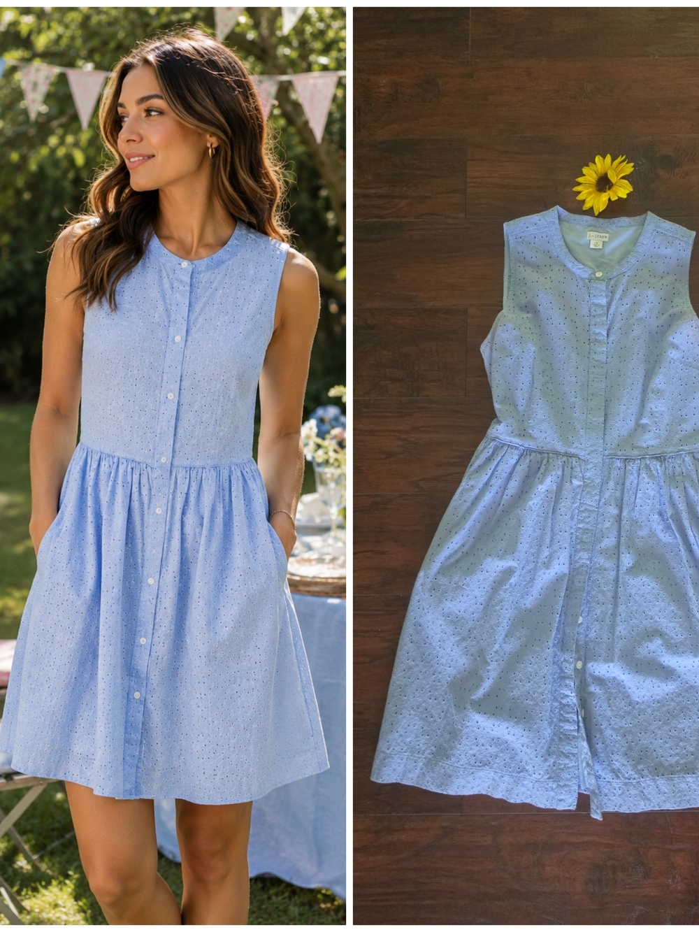 J.CREW Sleeveless Light Blue Eyelet Button-Front Dress